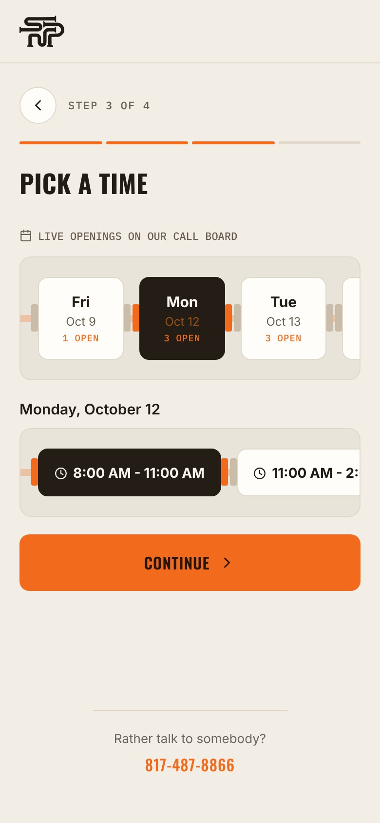 SNP Plumbing app, step 4: Real times. Live board.